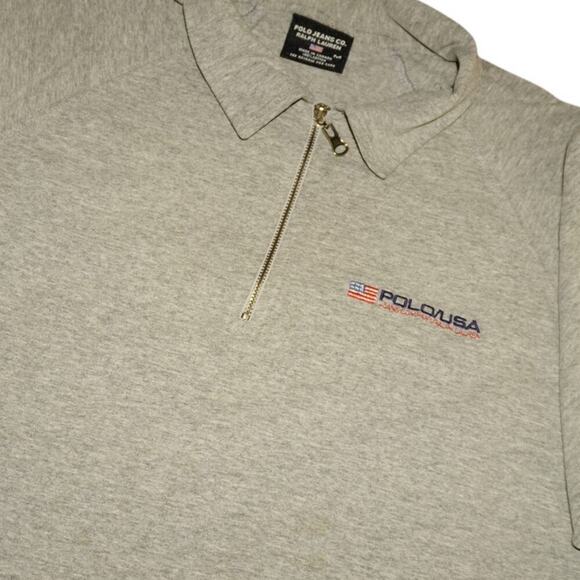 Vintage Polo Jeans Co. Ralph Lauren Polo USA Quarter-Zip Shirt Gray Size M - Picture 9 of 9